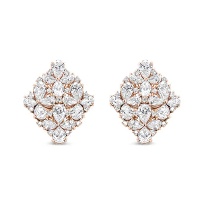 18K Rose Gold 8 1/3 Cttw Pear and Round Diamond Floral Cluster Omega Earrings (F-G Color, VS1-VS2 Clarity) - Bijoux-NYC Direct