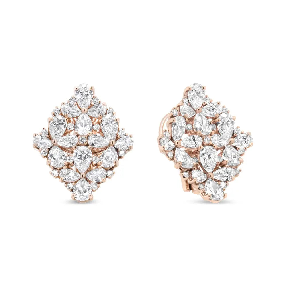 18k rose gold 8 1/3 cttw pear diamond floral omega earrings bijoux-nyc direct