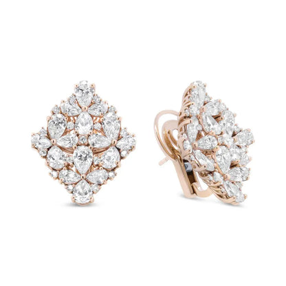 18K Rose Gold 8 1/3 Cttw Pear and Round Diamond Floral Cluster Omega Earrings (F-G Color, VS1-VS2 Clarity) - Bijoux-NYC Direct