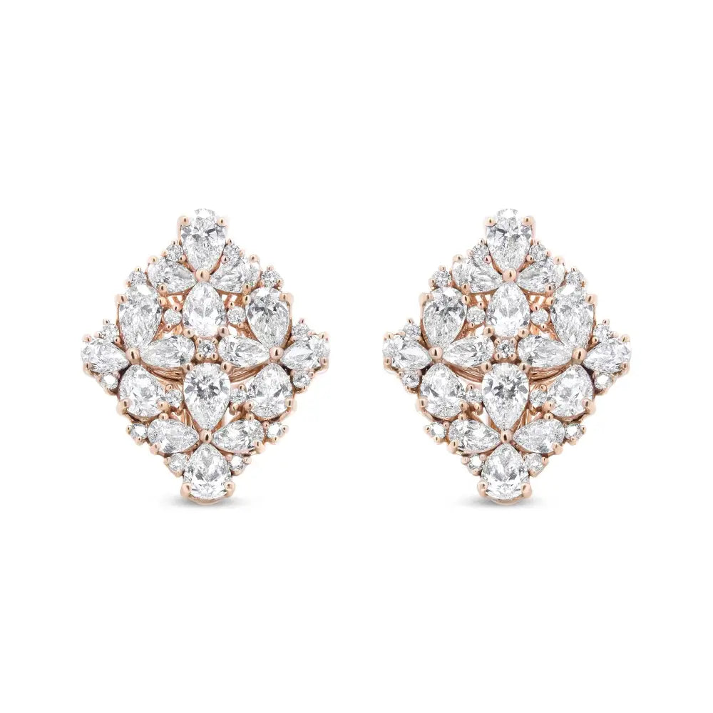 18k rose gold 8 1/3 cttw pear diamond floral omega earrings bijoux-nyc direct