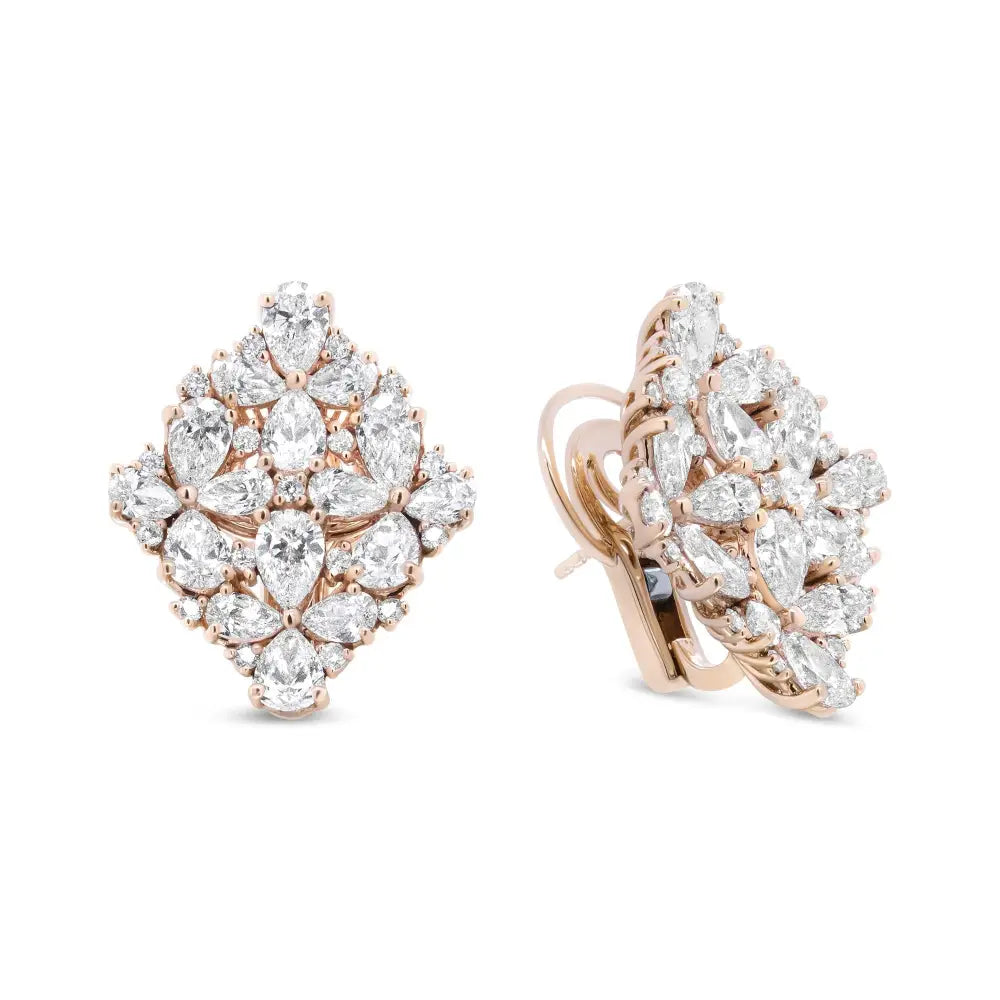 18k rose gold 8 1/3 cttw pear diamond floral omega earrings bijoux-nyc direct