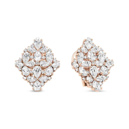 18K Rose Gold 8 1/3 Cttw Pear and Round Diamond Floral Cluster Omega Earrings (F-G Color, VS1-VS2 Clarity) - Bijoux-NYC Direct