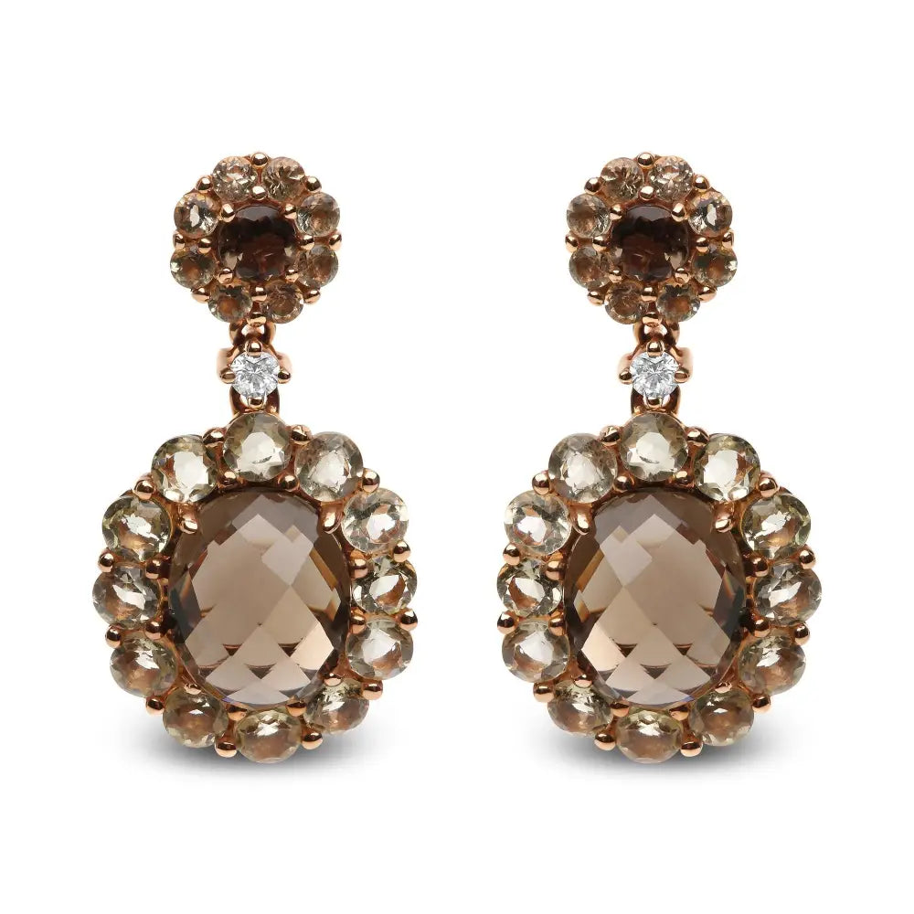 18k rose gold lemon and smoky quartz diamond halo dangle drop earrings bijoux-nyc direct