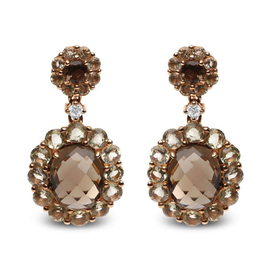 18K Rose Gold Diamond Accent and Lemon and Oval Smoky Color Quartz Gemstone Dangle Drop Earring (G-H Color, SI1-SI2 Clarity) - Bijoux-NYC Direct