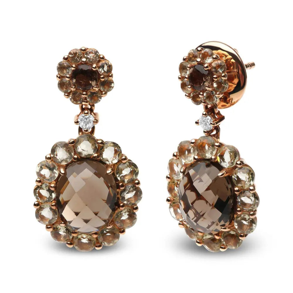 18K Rose Gold Diamond Accent and Lemon and Oval Smoky Color Quartz Gemstone Dangle Drop Earring (G-H Color, SI1-SI2 Clarity) - Bijoux-NYC Direct