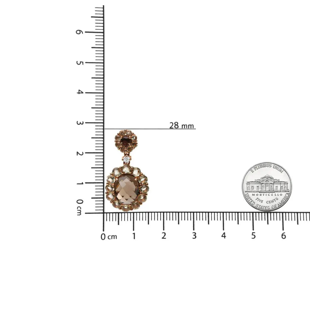 18K Rose Gold Diamond Accent and Lemon and Oval Smoky Color Quartz Gemstone Dangle Drop Earring (G-H Color, SI1-SI2 Clarity) - Bijoux-NYC Direct