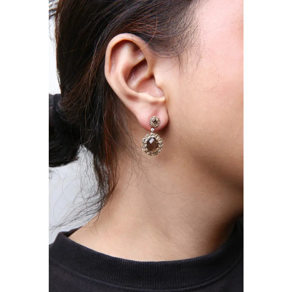 18k rose gold lemon and smoky quartz diamond halo dangle drop earrings bijoux-nyc direct
