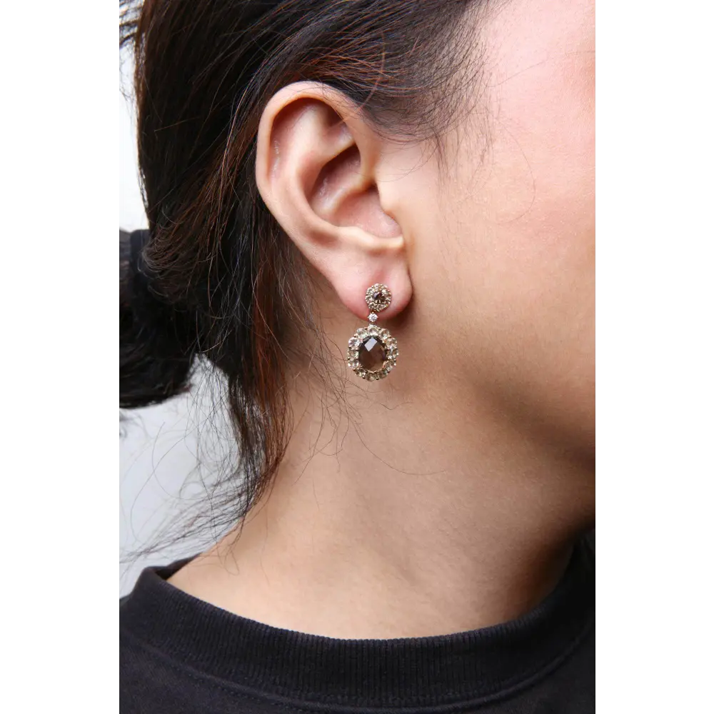 18K Rose Gold Diamond Accent and Lemon and Oval Smoky Color Quartz Gemstone Dangle Drop Earring (G-H Color, SI1-SI2 Clarity) - Bijoux-NYC Direct