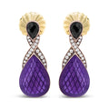 Rose gold over silver black onyx and diamond purple enamel drop earrings bijoux-nyc direct