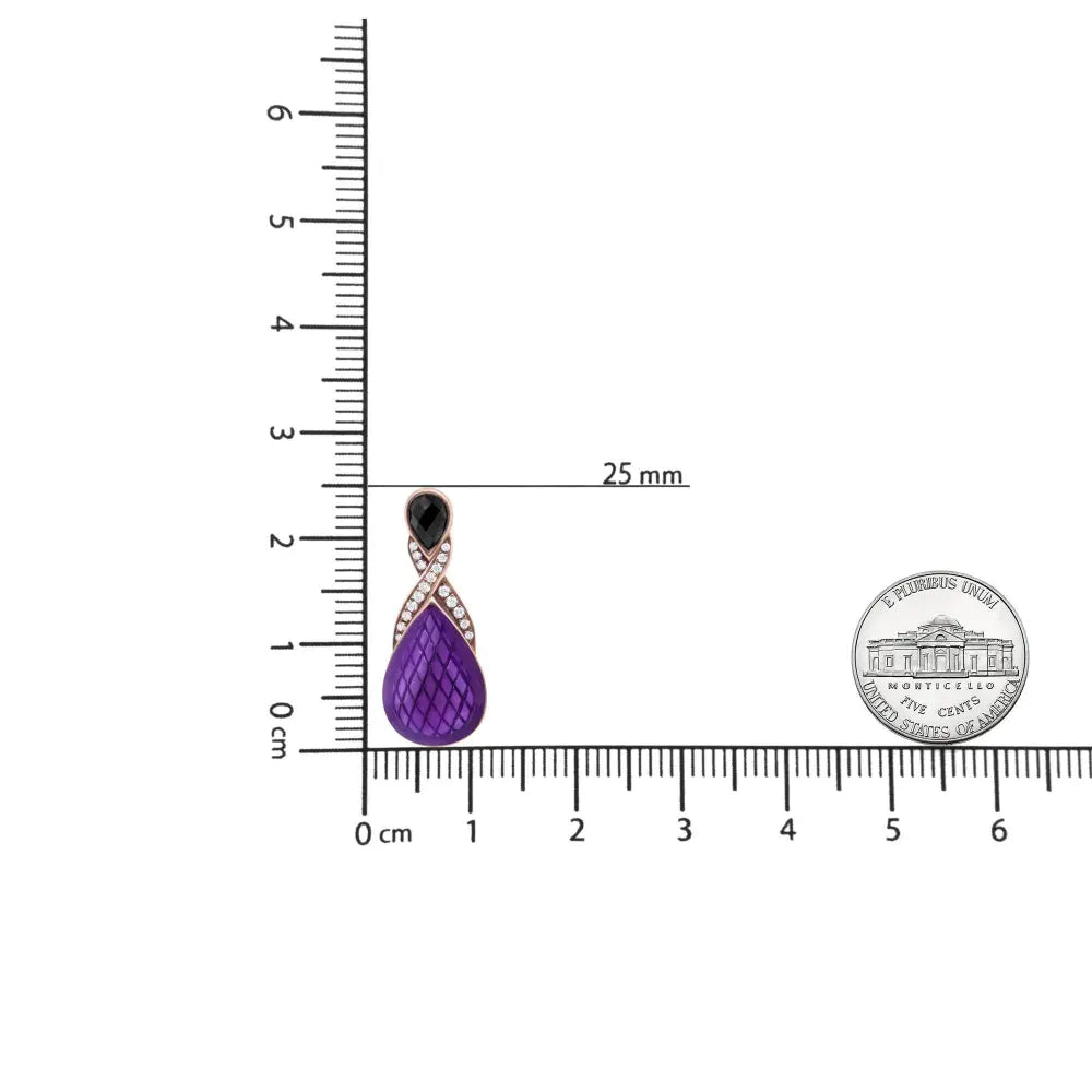 18K Rose Gold Flash Plated .925 Sterling Silver Purple Enamel 1/5 Cttw Round Pave-Set Diamond and 5.5 x 4mm Pear-Shaped Black Onyx Drop Earrings (F-G Color, VS1-VS2 Clarity) - Bijoux-NYC Direct