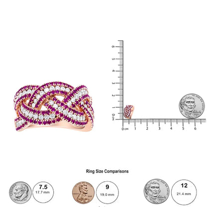 18K Rose Gold Red Ruby and 7/8 Cttw Diamond Woven Braided Band Ring (F-G Color, VS1-VS2 Clarity) - Bijoux-NYC Direct