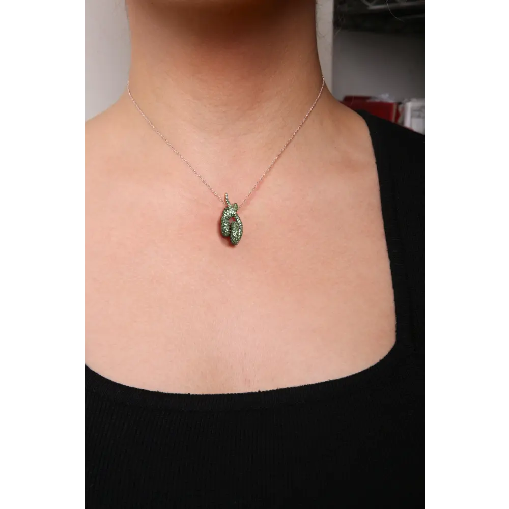 18K Rose Gold Round Green Tsavorite Gemstone Cluster Spiral Snake Design 18" Pendant Necklace (AAA+ Quality) - Bijoux-NYC Direct