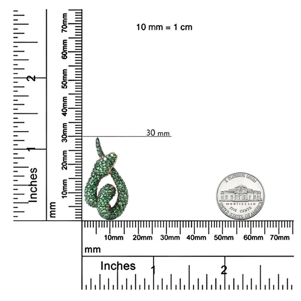 18K Rose Gold Round Green Tsavorite Gemstone Cluster Spiral Snake Design 18" Pendant Necklace (AAA+ Quality) - Bijoux-NYC Direct