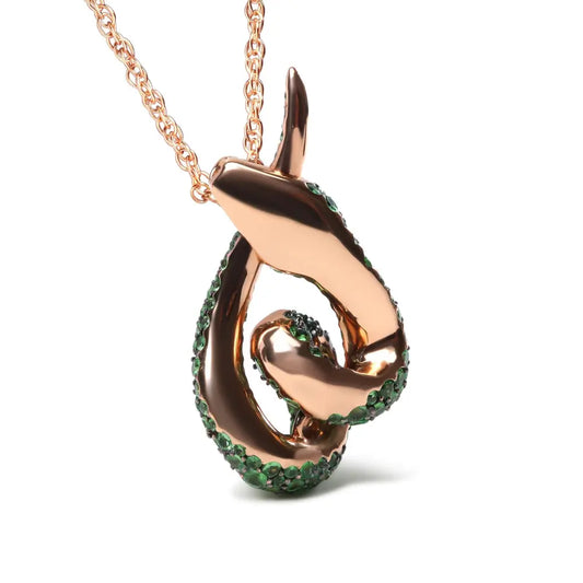 18K Rose Gold Round Green Tsavorite Gemstone Cluster Spiral Snake Design 18" Pendant Necklace (AAA+ Quality) - Bijoux-NYC Direct
