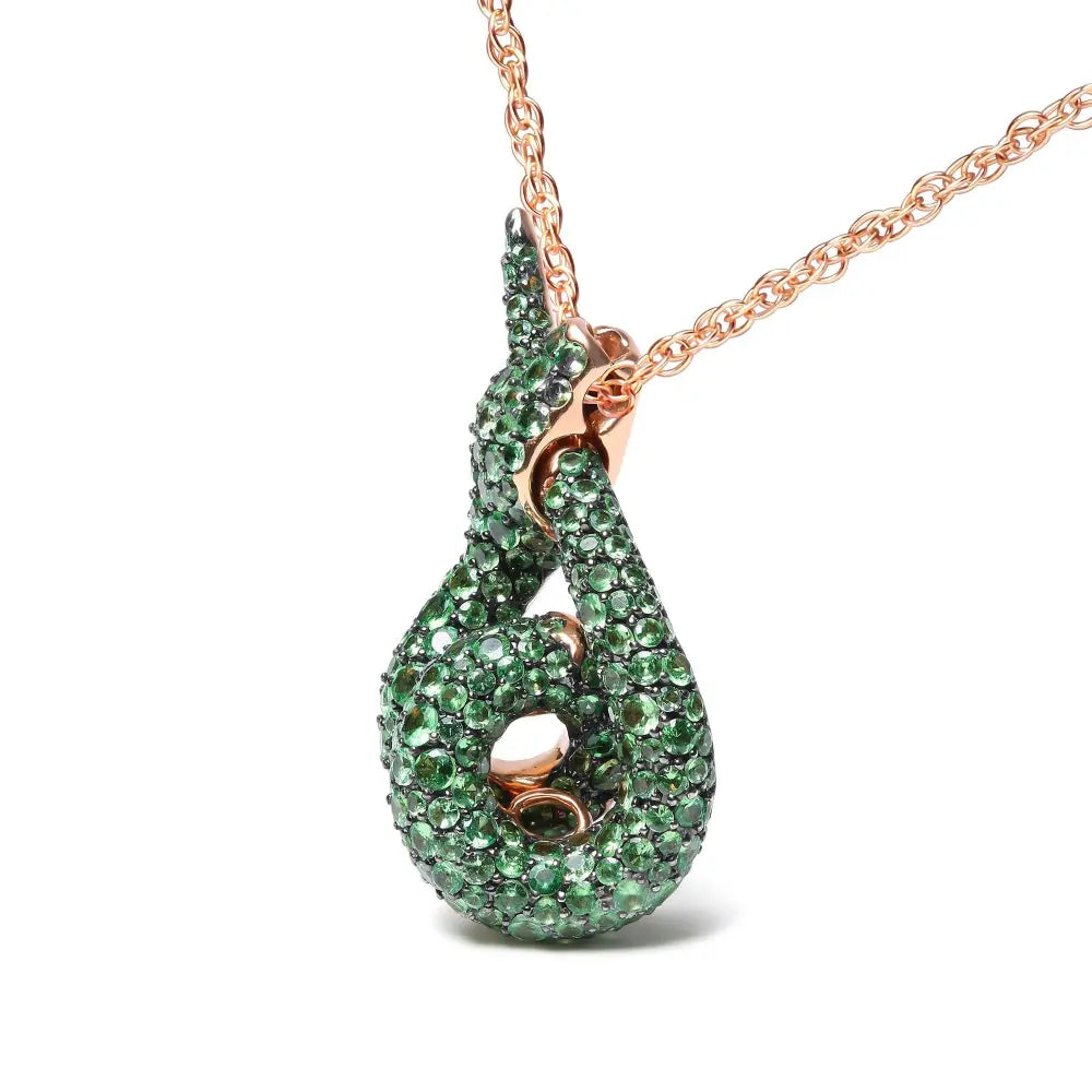18K Rose Gold Round Green Tsavorite Gemstone Cluster Spiral Snake Design 18" Pendant Necklace (AAA+ Quality) - Bijoux-NYC Direct