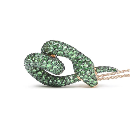 18K Rose Gold Round Green Tsavorite Gemstone Cluster Spiral Snake Design 18" Pendant Necklace (AAA+ Quality) - Bijoux-NYC Direct