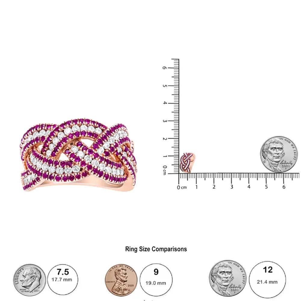 18k rose gold ruby and 7/8 cttw diamond braided woven ring bijoux-nyc direct