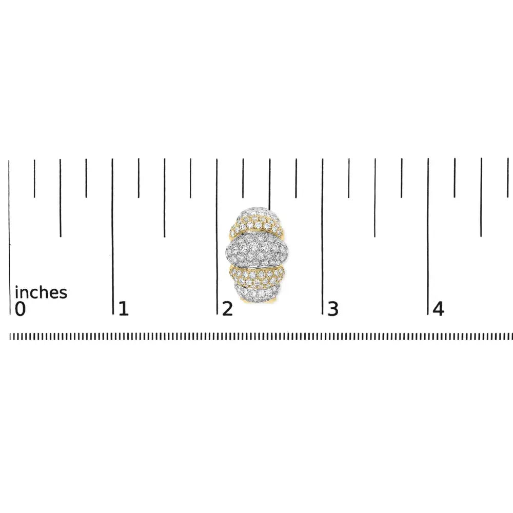 18K Two-Toned Gold 5.00 Cttw Diamond Three-tier Domed Button Omega Back Earrings (G-H Color, VS2-SI1 Clarity) - Bijoux-NYC Direct