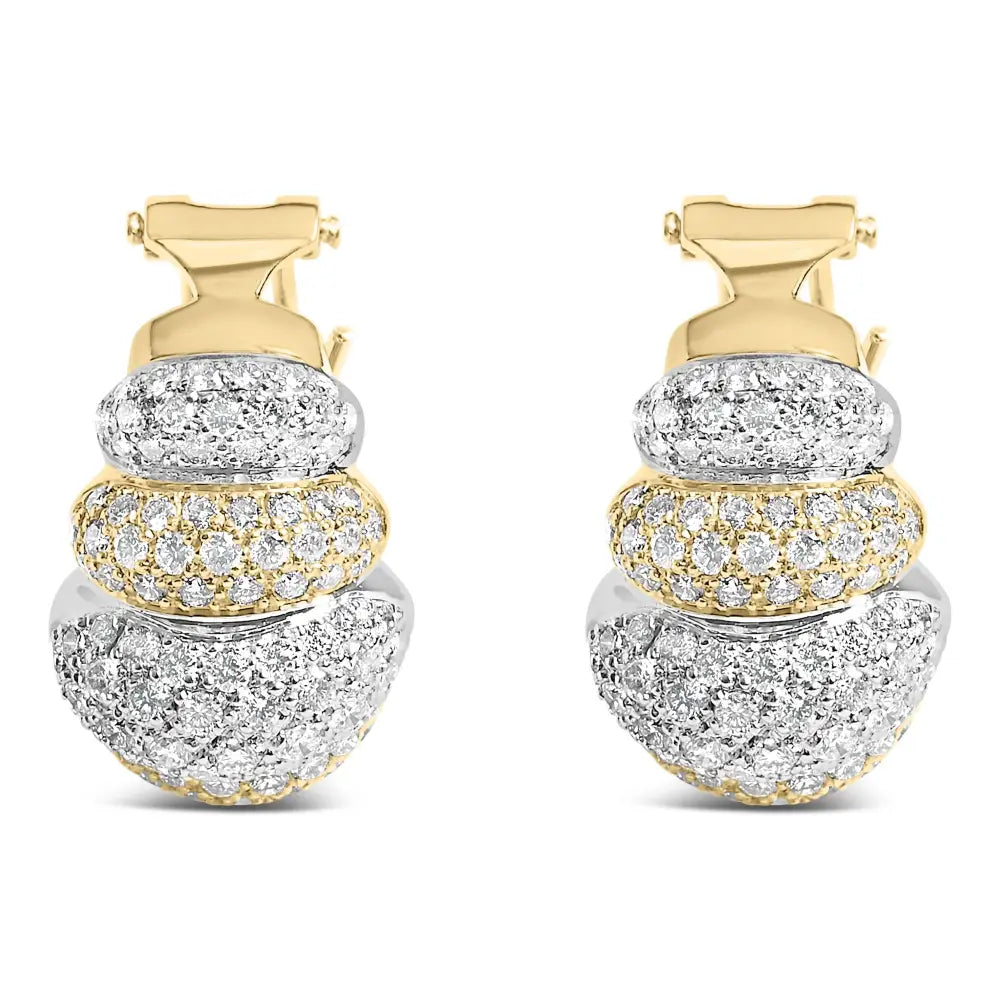18k two-tone gold 5.00ctw diamond three-tier domed button earrings bijoux-nyc direct