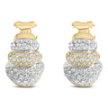18k two-tone gold 5.00ctw diamond three-tier domed button earrings bijoux-nyc direct