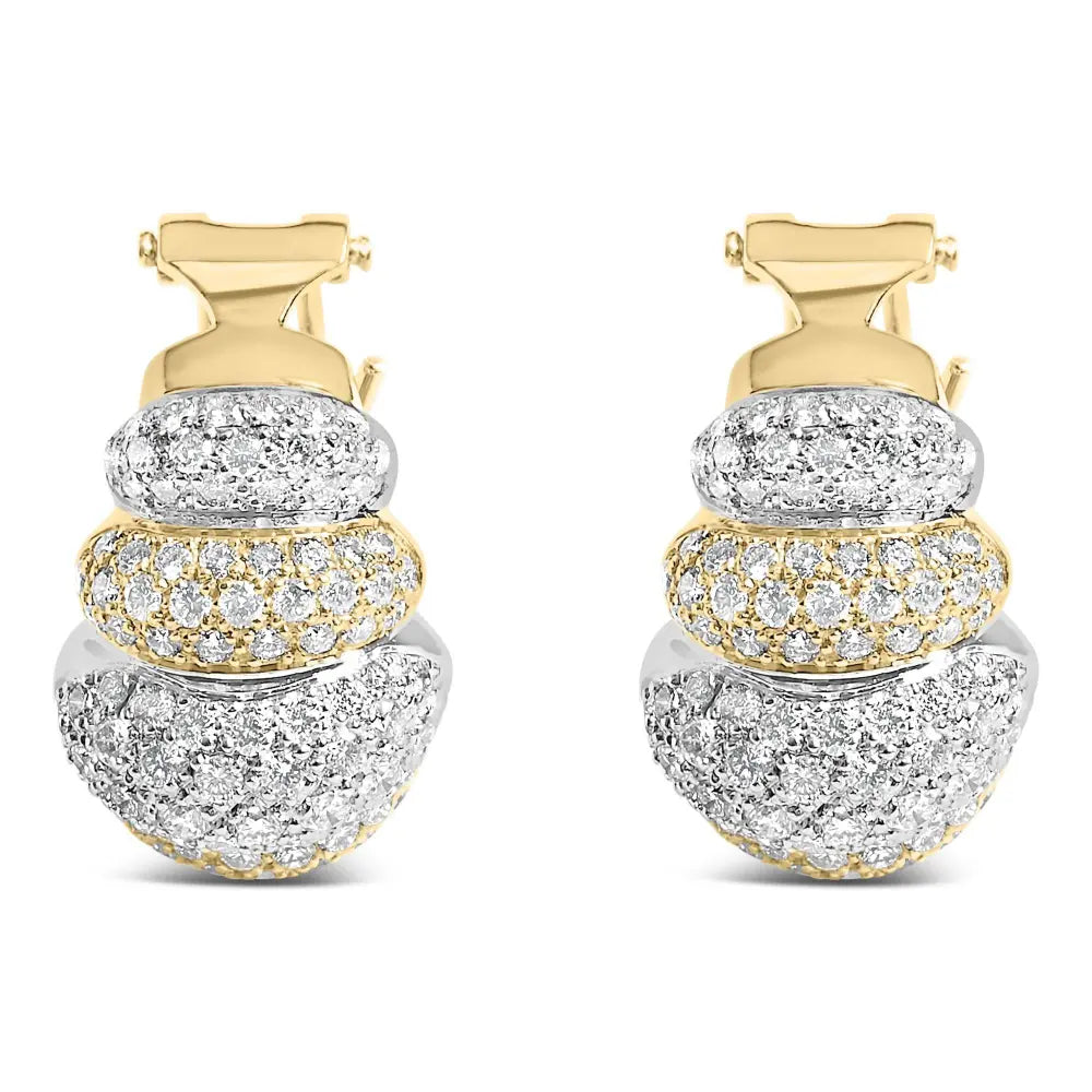 18K Two-Toned Gold 5.00 Cttw Diamond Three-tier Domed Button Omega Back Earrings (G-H Color, VS2-SI1 Clarity) - Bijoux-NYC Direct