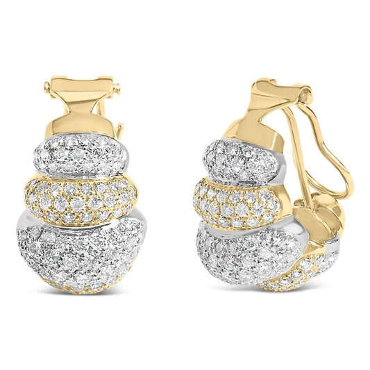18K Two-Toned Gold 5.00 Cttw Diamond Three-tier Domed Button Omega Back Earrings (G-H Color, VS2-SI1 Clarity) - Bijoux-NYC Direct
