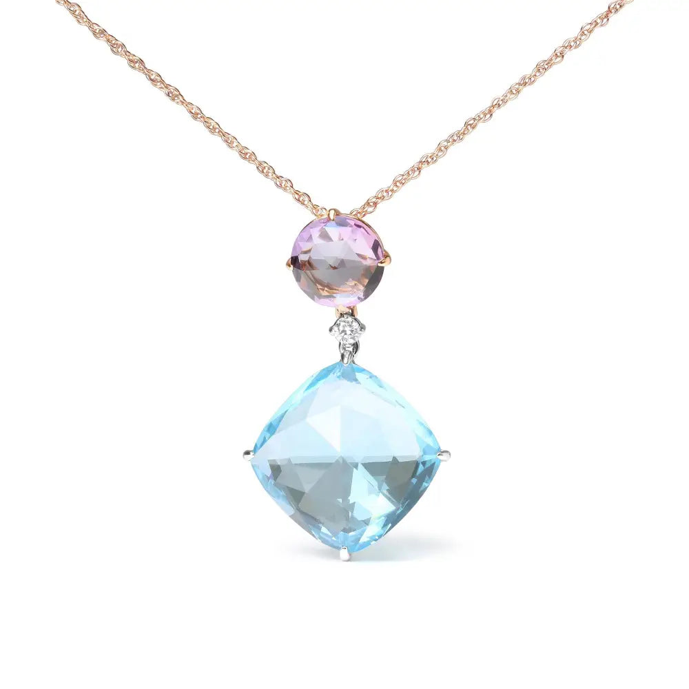 18k gold pink amethyst and sky blue topaz diamond dangle necklace bijoux-nyc direct