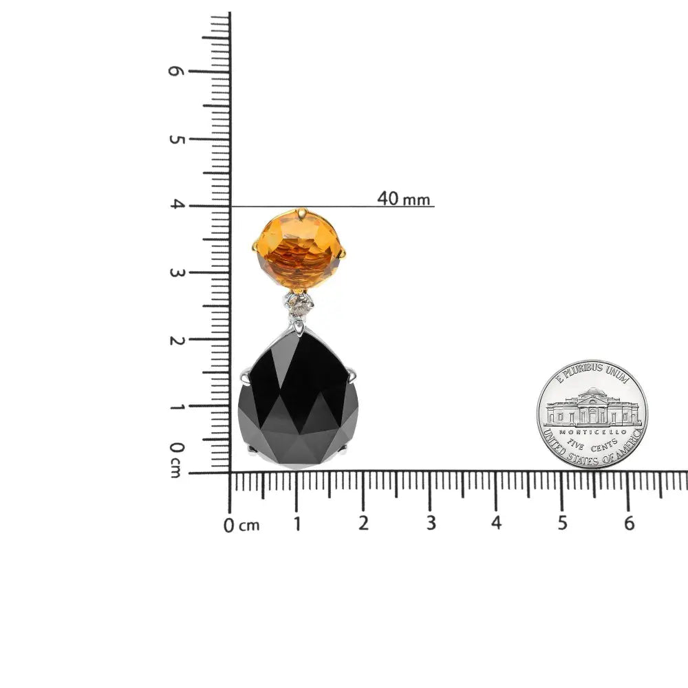 18K White and Yellow Gold 1/5 Cttw Diamond with Round Yellow Citrine and 20x15mm Pear Cut Black Onyx Gemstone Dangle Earring (G-H Color, SI1-SI2 Clarity) - Bijoux-NYC Direct