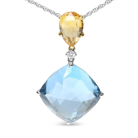 18K White and Yellow Gold Diamond Accent and Yellow Citrine and Sky Blue Topaz Gemstone Dangle Drop 18" Pendant Necklace (G-H Color, SI1-SI2 Clarity) - Bijoux-NYC Direct