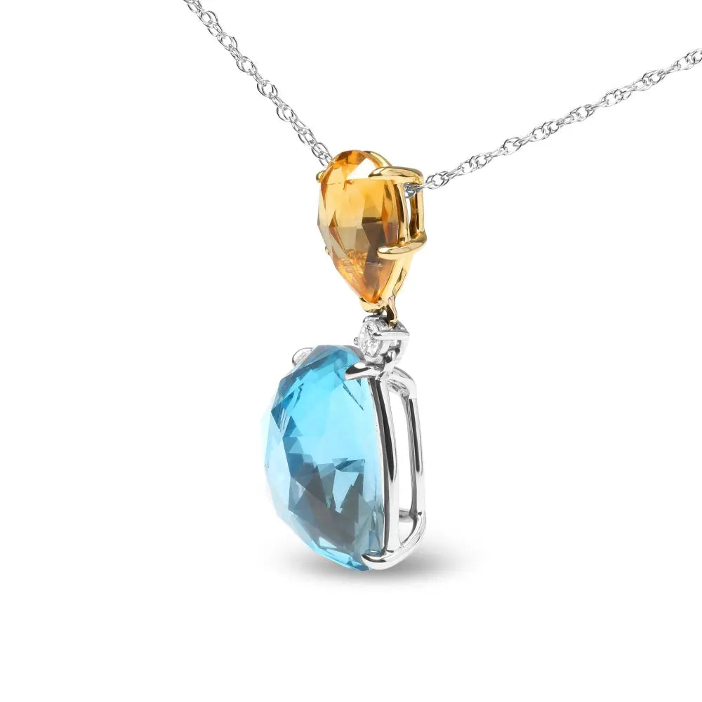 18K White and Yellow Gold Diamond Accent and Yellow Citrine and Sky Blue Topaz Gemstone Dangle Drop 18" Pendant Necklace (G-H Color, SI1-SI2 Clarity) - Bijoux-NYC Direct