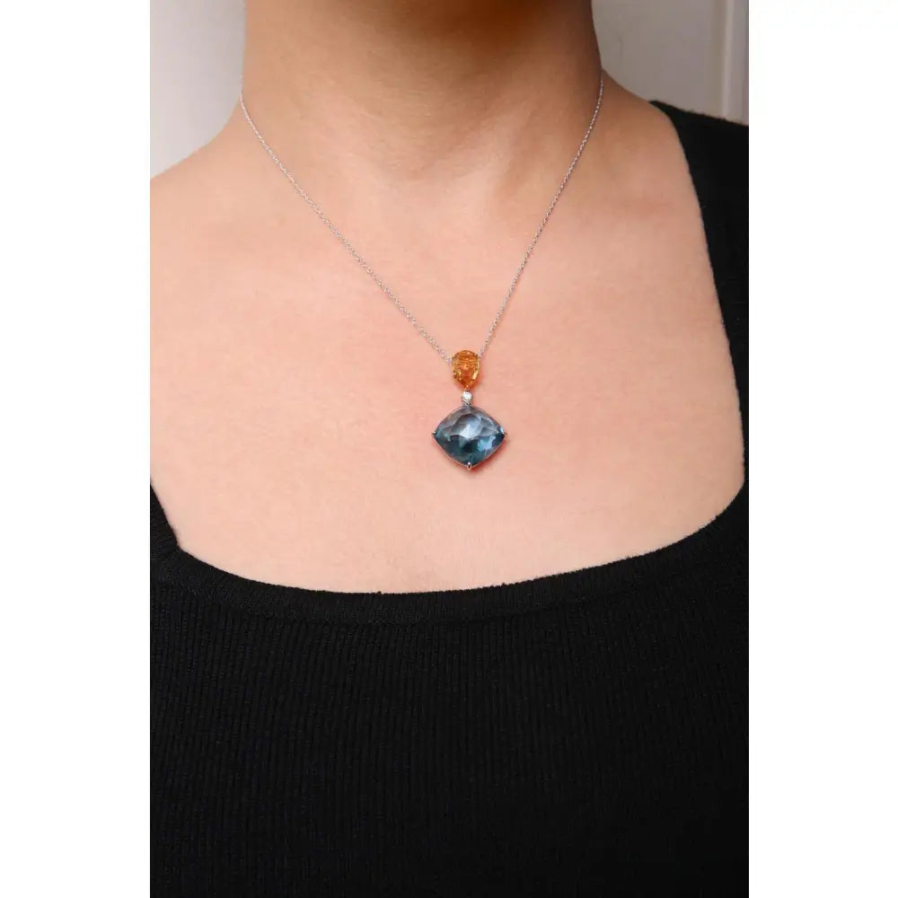 18k gold citrine and sky blue topaz diamond dangle 18’’ pendant necklace bijoux-nyc direct