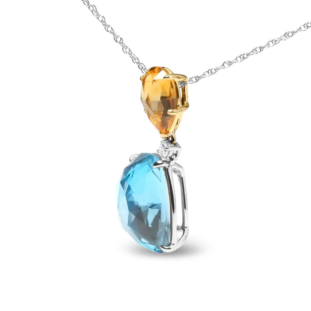 18k gold citrine and sky blue topaz diamond dangle 18’’ pendant necklace bijoux-nyc direct
