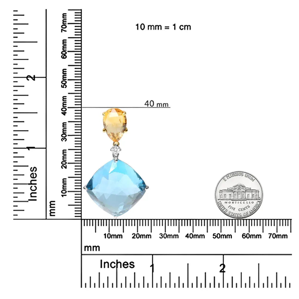 18K White and Yellow Gold Diamond Accent and Yellow Citrine and Sky Blue Topaz Gemstone Dangle Drop 18" Pendant Necklace (G-H Color, SI1-SI2 Clarity) - Bijoux-NYC Direct