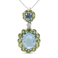 18k white gold blue topaz and green peridot diamond halo drop necklace bijoux-nyc direct