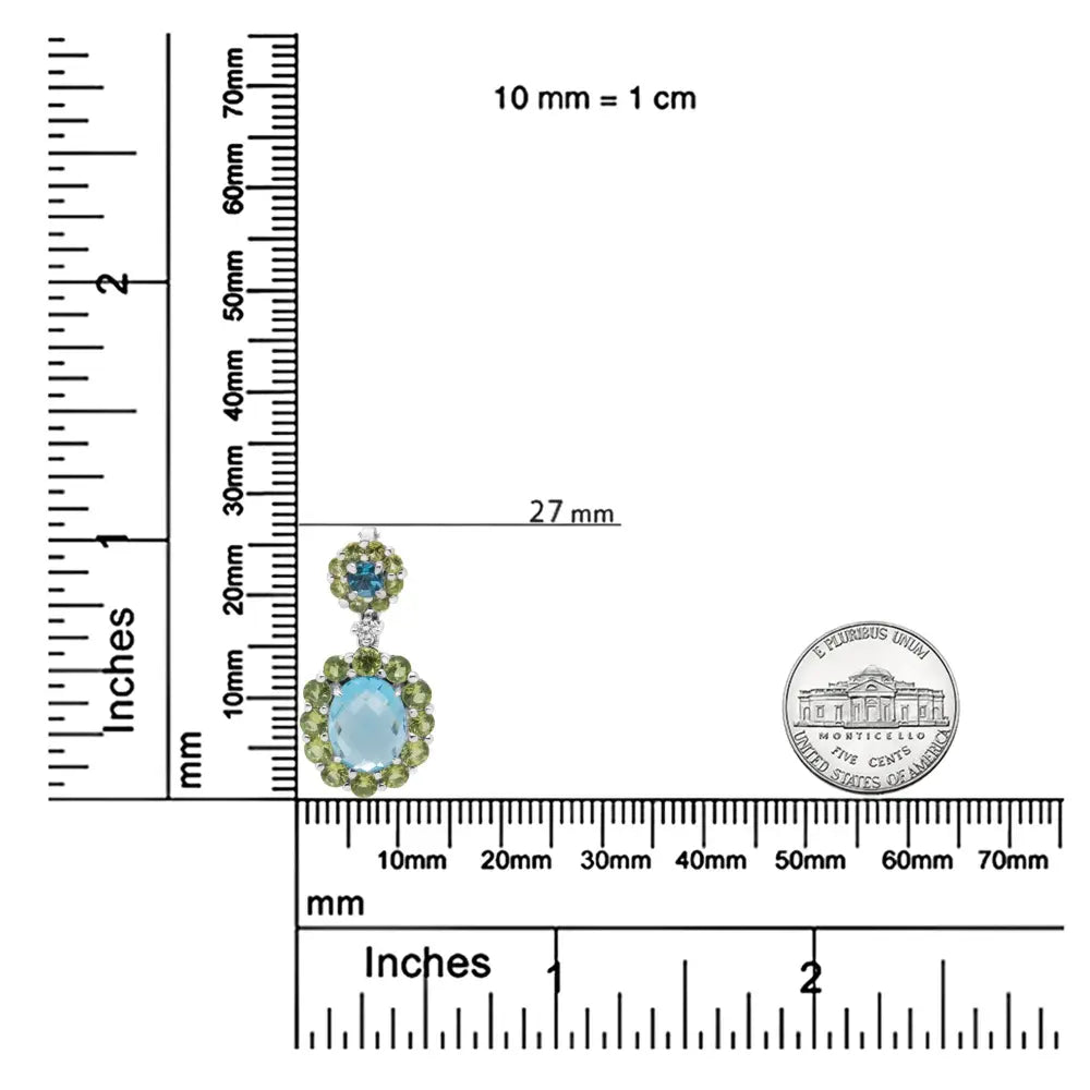 18k White Gold 0.05 Cttw Round Diamond and Blue Topaz and Green Peridot Gemstone Halo Drop 18" Pendant Necklace (F-G Color, VS1-VS2 Clarity) - Bijoux-NYC Direct