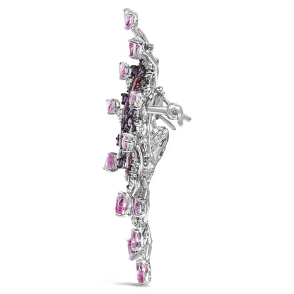 18K White Gold 1.00 Cttw Diamond, Ruby Sapphire, and Amethyst Mixed Gemstone Butterfly Brooch Pin (G-H Color, VS1-VS2 Clarity) - Bijoux-NYC Direct