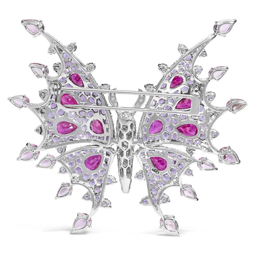 18k white gold 1.00 cttw diamond and multi-gemstone butterfly brooch pin bijoux-nyc direct