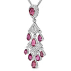 18k white gold 1 1/10 cttw diamond and pink tourmaline double strand art deco inspired chandelier 18’’ pendant necklace (f g
