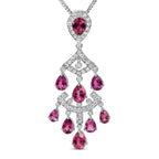 18k white gold 1 1/10 cttw diamond and pink tourmaline double strand art deco inspired chandelier 18’’ pendant necklace (f g