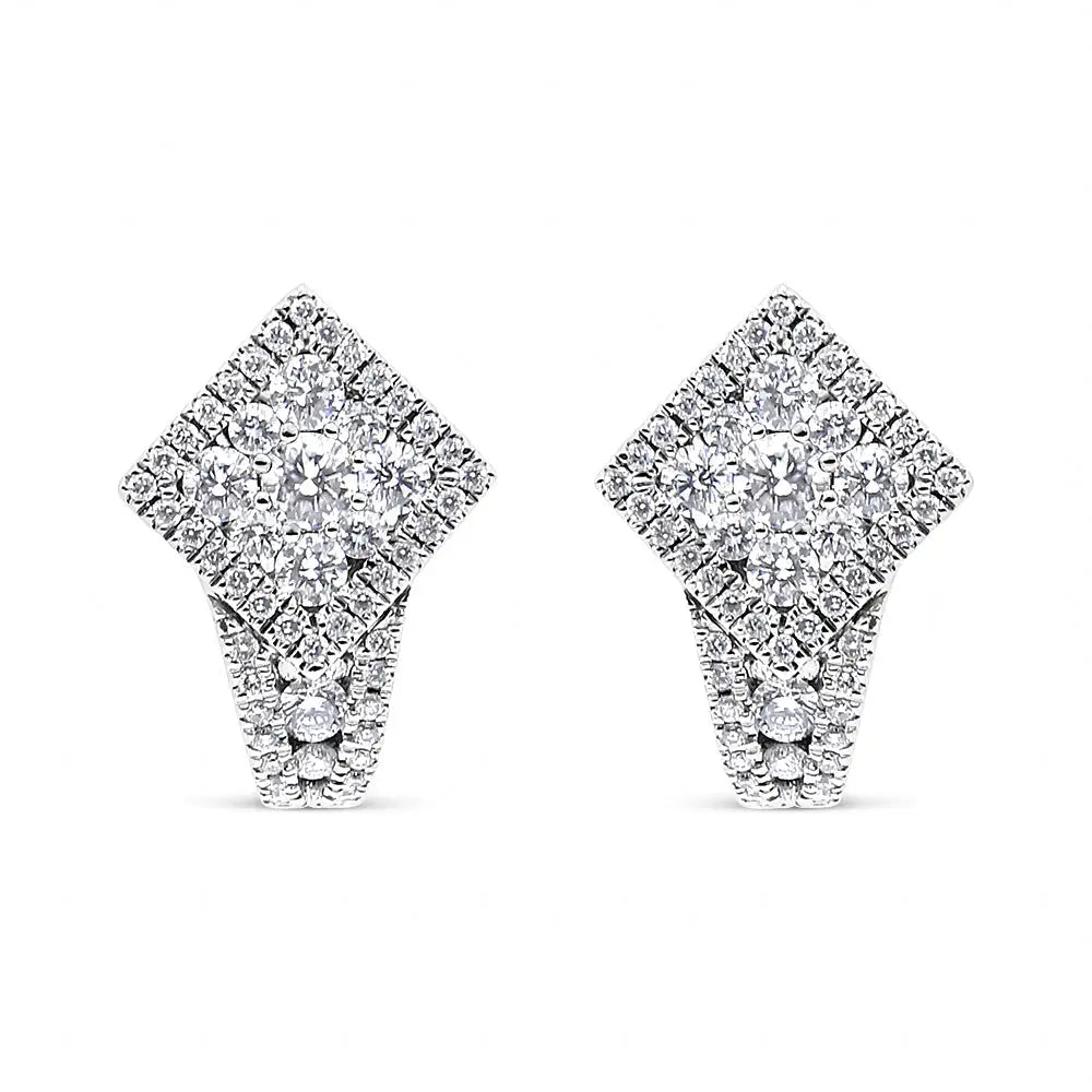18k white gold 1 1/10 cttw diamond rhombus halo hoop huggie earrings bijoux-nyc direct