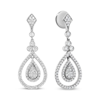 18K White Gold 1 1/4 Cttw Round Diamond Openwork Teardrop-Shaped Dangle Earrings (F-G Color, VS1-VS2 Clarity) - Bijoux-NYC Direct
