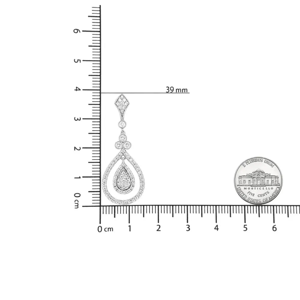 18K White Gold 1 1/4 Cttw Round Diamond Openwork Teardrop-Shaped Dangle Earrings (F-G Color, VS1-VS2 Clarity) - Bijoux-NYC Direct