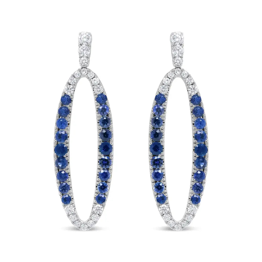 18k white gold 1.11 cttw blue sapphire and diamond oval dangle earrings bijoux-nyc direct