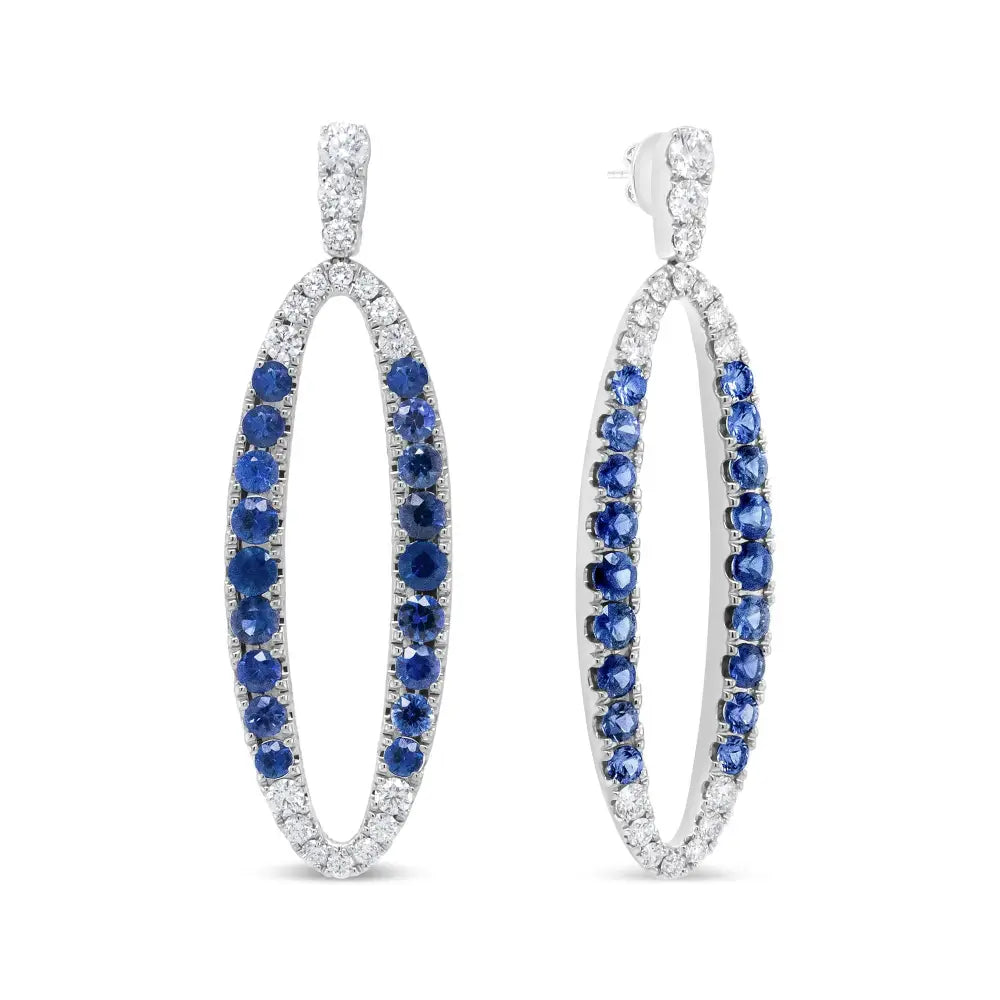 18k white gold 1.11 cttw blue sapphire and diamond oval dangle earrings bijoux-nyc direct