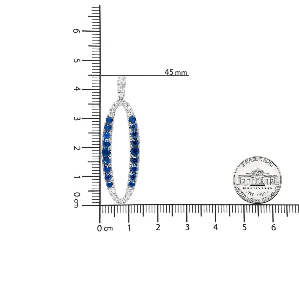 18K White Gold 1.11 Cttw Blue Round Diamond and Blue Sapphire Openwork Oval Shaped Dangle Earrings (F-G Color, VS1-VS2 Clarity) - Bijoux-NYC Direct