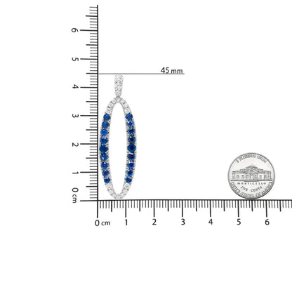18K White Gold 1.11 Cttw Blue Round Diamond and Blue Sapphire Openwork Oval Shaped Dangle Earrings (F-G Color, VS1-VS2 Clarity) - Bijoux-NYC Direct