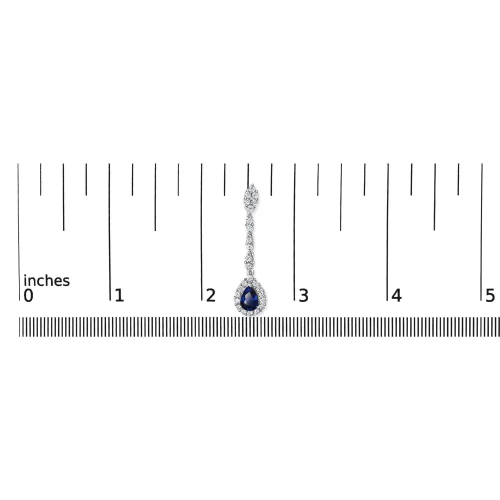 18K White Gold 1 3/5 Cttw Diamond and 7X5 MM Pear Shaped Blue Sapphire 1 1/3 Inch Drop and Dangle Halo Earrings (G-H Color, VS1-VS2 Clarity) - Bijoux-NYC Direct