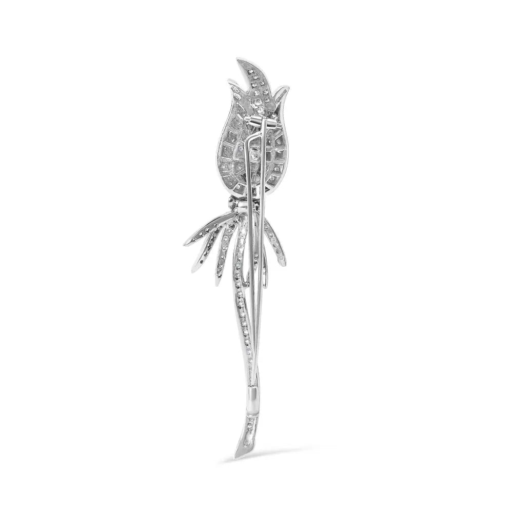 18K White Gold 1 3/5 Cttw Pave Set Diamond Tulip Brooch Pin (H-I Color, VS1-VS2 Clarity) - Bijoux-NYC Direct
