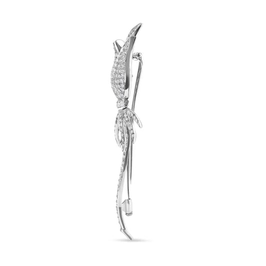 18K White Gold 1 3/5 Cttw Pave Set Diamond Tulip Brooch Pin (H-I Color, VS1-VS2 Clarity) - Bijoux-NYC Direct