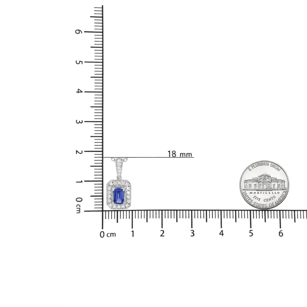 18K White Gold 1/4 Cttw Round Diamond and 6x4mm Purple Tanzanite Halo 18" Pendant Necklace (H-I Color, VS1-VS2 Clarity) - Bijoux-NYC Direct